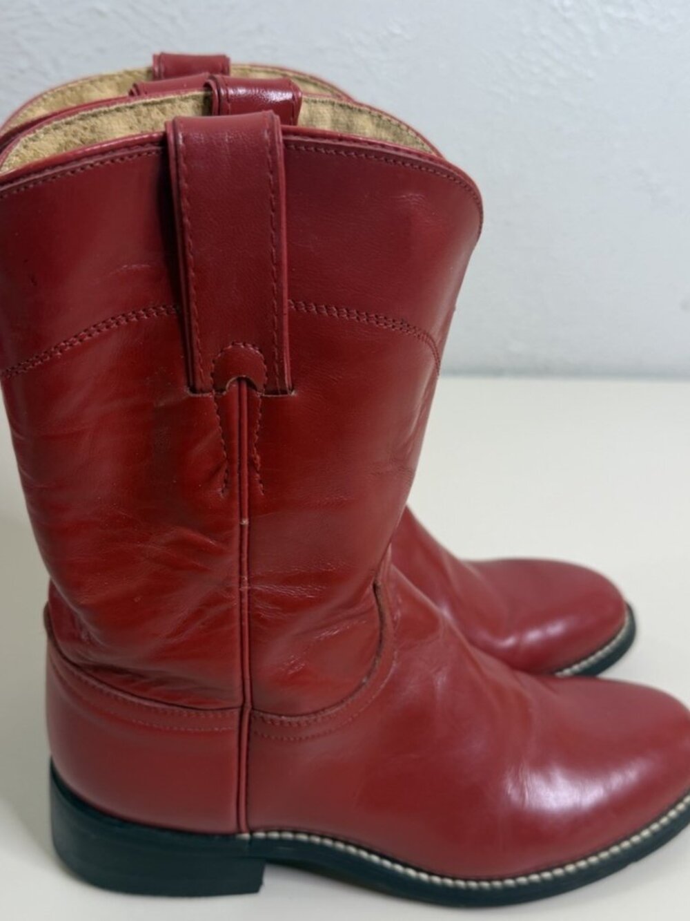 VTG Justin 3D Youth Red Leather Roper Boots Western GUC